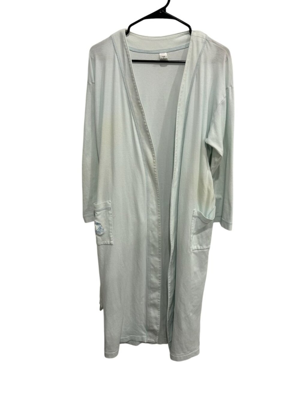Calida Bathrobe Light Blue Womens Sz XS Floral Embroidered Pocket Loungewear